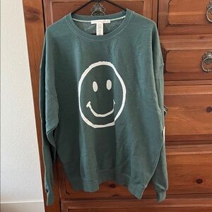 Altar'd State Green And White Happy Face Sweatshirt